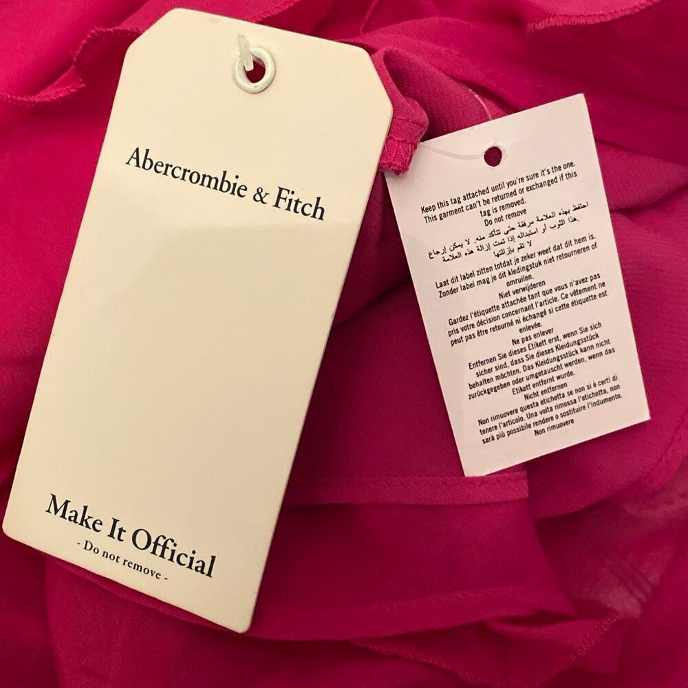 NWT Abercrombie & Fitch Vibrant Pink Asymmetric Ruffled Mini Dress Vneck adjusta - Picture 11 of 12